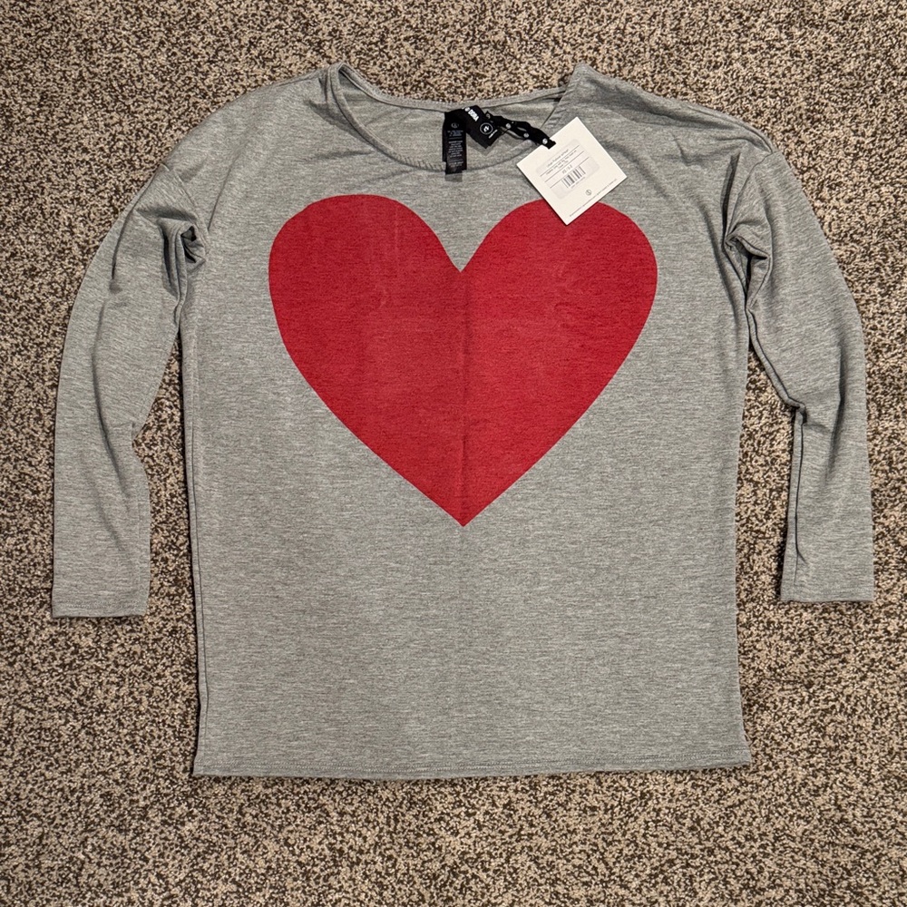 Agnes & Dora Gray Urban Pullover with Red Heart
